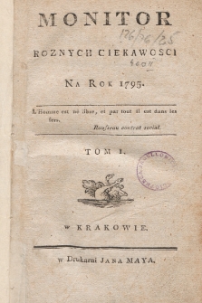 Monitor Różnych Ciekawości Na Rok 1795. Tom I