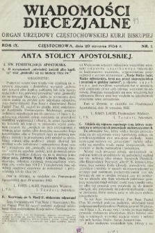 Wiadomości Diecezjalne : organ urzędowy Częstochowskiej Kurji Biskupiej. 1934, nr 1
