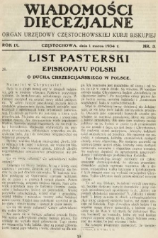 Wiadomości Diecezjalne : organ urzędowy Częstochowskiej Kurji Biskupiej. 1934, nr 3