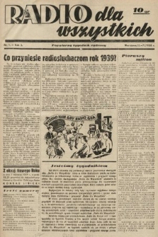 Radio dla Wszystkich : popularny tygodnik radiowy. 1939, nr 1