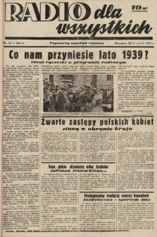 Radio dla Wszystkich : popularny tygodnik radiowy. 1939, nr 22