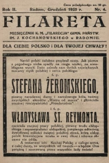 Filareta : miesięcznik K. M. „Filarecja” Gimn. Państwowego im. J. Kochanowskiego w Radomiu. 1925/1926, nr 4