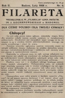 Filareta : miesięcznik K. M. „Filarecja” Gimn. Państwowego im. J. Kochanowskiego w Radomiu. 1925/1926, nr 6