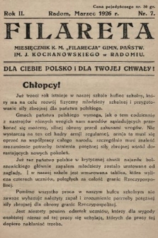 Filareta : miesięcznik K. M. „Filarecja” Gimn. Państwowego im. J. Kochanowskiego w Radomiu. 1925/1926, nr 7