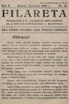 Filareta : miesięcznik K. M. „Filarecja” Gimn. Państwowego im. J. Kochanowskiego w Radomiu. 1925/1926, nr 10
