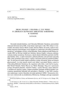 Druki polskie i Polonika z XVI wieku w zbiorach Słowackiej Biblioteki Narodowej w Martinie : katalog