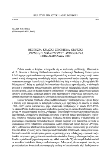 Recenzja książki Zbigniewa Gruszki „Przegląd Biblioteczny” : monografia, Łódź–Warszawa 2012