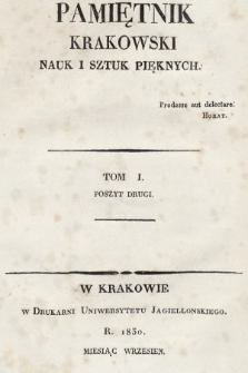 Pamiętnik Krakowski Nauk i Sztuk Pięknych. 1830, T. 2