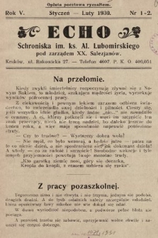 Echo Schroniska im. Ks. Al. Lubomirskiego pod Zarządem XX. Salezjanów. 1930, nr 1-2