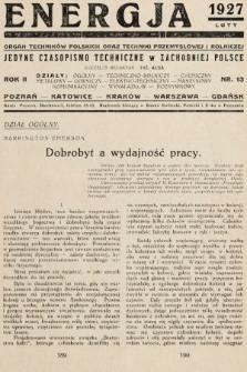 Energja : organ techników polskich oraz techniki przemysłowej i rolniczej. 1927, nr 13
