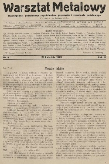 Warsztat Metalowy : dwutygodnik poświęcony zagadnieniom przemysłu i rzemiosła metalowego. 1929, nr 8