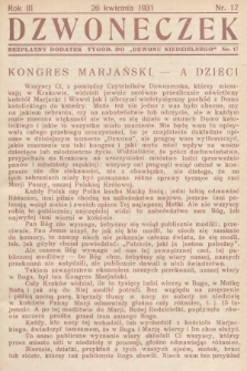 Dzwoneczek : bezpłatny dodatek tygodniowy do „Dzwonu Niedzielnego". 1931, nr 17