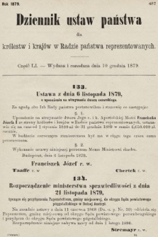 Dziennik Ustaw Państwa dla Królestw i Krajów w Radzie Państwa Reprezentowanych. 1879, cz. 51