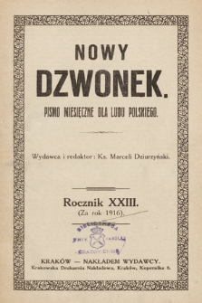 Nowy Dzwonek : pismo miesięczne dla ludu polskiego. 1916, Spis rzeczy