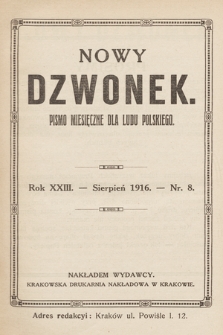 Nowy Dzwonek : pismo miesięczne dla ludu polskiego. 1916, nr 8