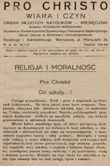 Pro Christo : wiara i czyn : organ młodych katolików. 1928, nr 9