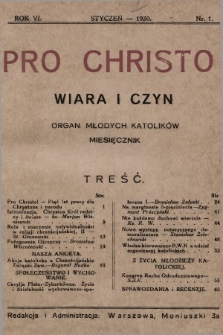 Pro Christo : wiara i czyn : organ młodych katolików. 1930, spis rzeczy