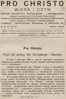 Pro Christo : wiara i czyn : organ młodych katolików. 1930, nr 1