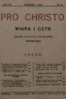 Pro Christo : wiara i czyn : organ młodych katolików. 1931, nr 9