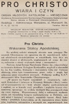 Pro Christo : wiara i czyn : organ młodych katolików. 1933, nr 2