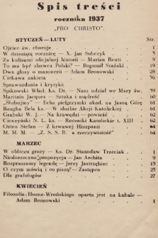 Pro Christo! : wiarą i czynem! : miesięcznik młodych katolików. 1937, spis rzeczy