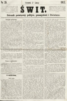 Świt : dziennik poświęcony polityce, przemysłowi i literaturze. 1857, nr 28