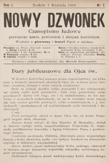 Nowy Dzwonek : czasopismo ludowe poświęcone nauce, powieściom i dziejom kościelnym. 1893, nr 7