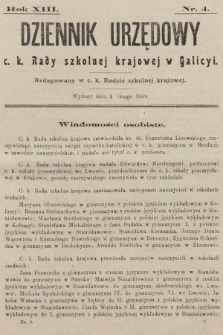 Dziennik Urzędowy c. k. Rady szkolnej krajowej w Galicyi. 1909, nr 4
