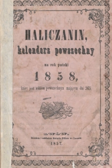 Haliczanin : kalendarz powszechny na Rok Pański 1858