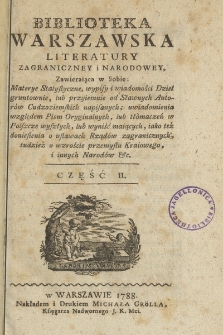 Biblioteka Warszawska Literatury Zagraniczney i Narodowey. 1788, część II