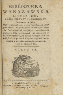 Biblioteka Warszawska Literatury Zagraniczney i Narodowey. 1788, część III