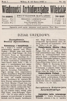 Wiadomości Archidiecezjalne Wileńskie : dwutygodnik kapłański. 1927, nr 13