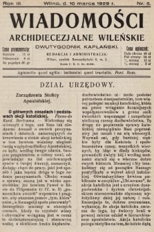Wiadomości Archidiecezjalne Wileńskie : dwutygodnik kapłański. 1929, nr 5