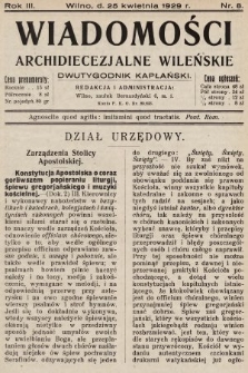 Wiadomości Archidiecezjalne Wileńskie : dwutygodnik kapłański. 1929, nr 8