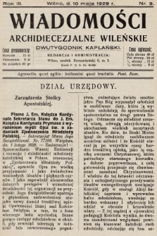 Wiadomości Archidiecezjalne Wileńskie : dwutygodnik kapłański. 1929, nr 9