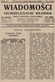 Wiadomości Archidiecezjalne Wileńskie : dwutygodnik kapłański. 1929, nr 15-16