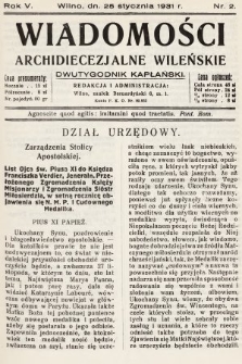 Wiadomości Archidiecezjalne Wileńskie : dwutygodnik kapłański. 1931, nr 2