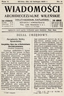 Wiadomości Archidiecezjalne Wileńskie : dwutygodnik kapłański. 1931, nr 3