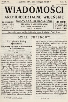 Wiadomości Archidiecezjalne Wileńskie : dwutygodnik kapłański. 1931, nr 4