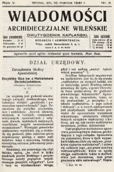 Wiadomości Archidiecezjalne Wileńskie : dwutygodnik kapłański. 1931, nr 5
