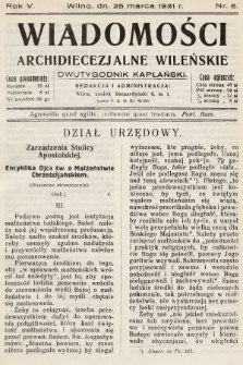 Wiadomości Archidiecezjalne Wileńskie : dwutygodnik kapłański. 1931, nr 6