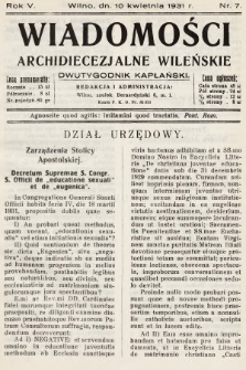Wiadomości Archidiecezjalne Wileńskie : dwutygodnik kapłański. 1931, nr 7