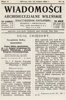 Wiadomości Archidiecezjalne Wileńskie : dwutygodnik kapłański. 1931, nr 9