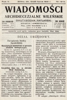 Wiadomości Archidiecezjalne Wileńskie : dwutygodnik kapłański. 1931, nr 13-14