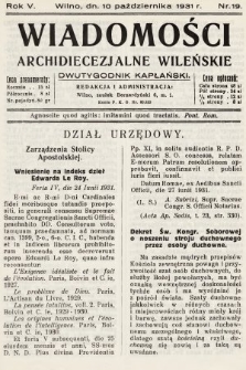 Wiadomości Archidiecezjalne Wileńskie : dwutygodnik kapłański. 1931, nr 19