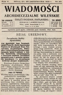 Wiadomości Archidiecezjalne Wileńskie : dwutygodnik kapłański. 1931, nr 20