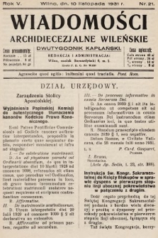 Wiadomości Archidiecezjalne Wileńskie : dwutygodnik kapłański. 1931, nr 21