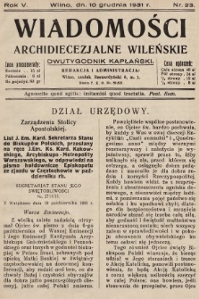 Wiadomości Archidiecezjalne Wileńskie : dwutygodnik kapłański. 1931, nr 23