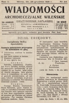 Wiadomości Archidiecezjalne Wileńskie : dwutygodnik kapłański. 1931, nr 24