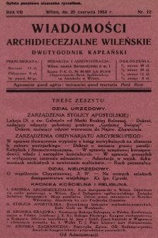 Wiadomości Archidiecezjalne Wileńskie : dwutygodnik kapłański. 1933, nr 12